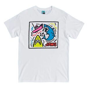 Jaws Unisex Adult Graffiti Cotton T-Shirt / White
